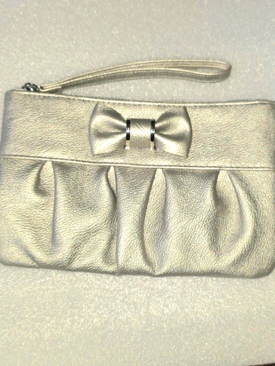 Handbags - Safe Keeper Bow Wristlet Clutch Wallet Silver Metallic 7 3/4"l 1/2"wide 5"tall